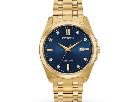 Citizen Corso Men's Watch BM7103-51L diamond watch for men with a gold case and bracelet, deep blue dial and gold hands