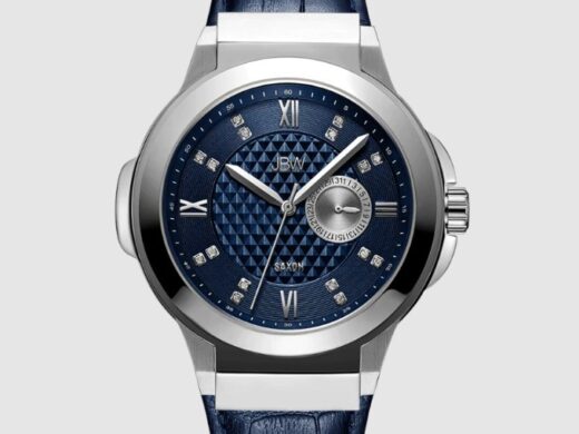 Men's JBW Saxon 48 Watch J6373B diamond watch for men with a blue dial and band, silver case and silver sub-dial